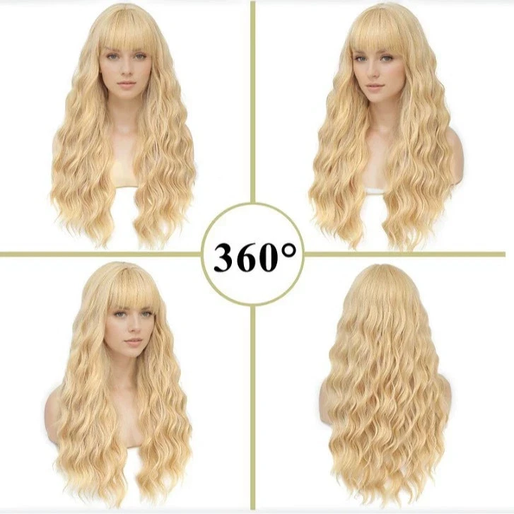 长波浪白金金发带手镯女式天然派对合成假发 — 第 4/4 张图片