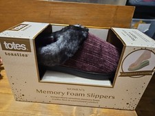 Totes Toasties Memory Foam Womens Slippers Purple Faux Fur LARGE 8-9 NIB