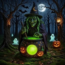 Halloween Witch Cauldron Lamp, Halloween Party Home Desktop Decoration Giift New