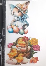 Lot of 2 Easter Bunny Bonnet Eggs Chicks Basket SINGLE LAYER Embellishments1089