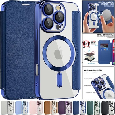 Hülle Für iPhone 17e 17 16 15 14 Plus 13 Pro Max Flip Leder Schutz MagSafe Case