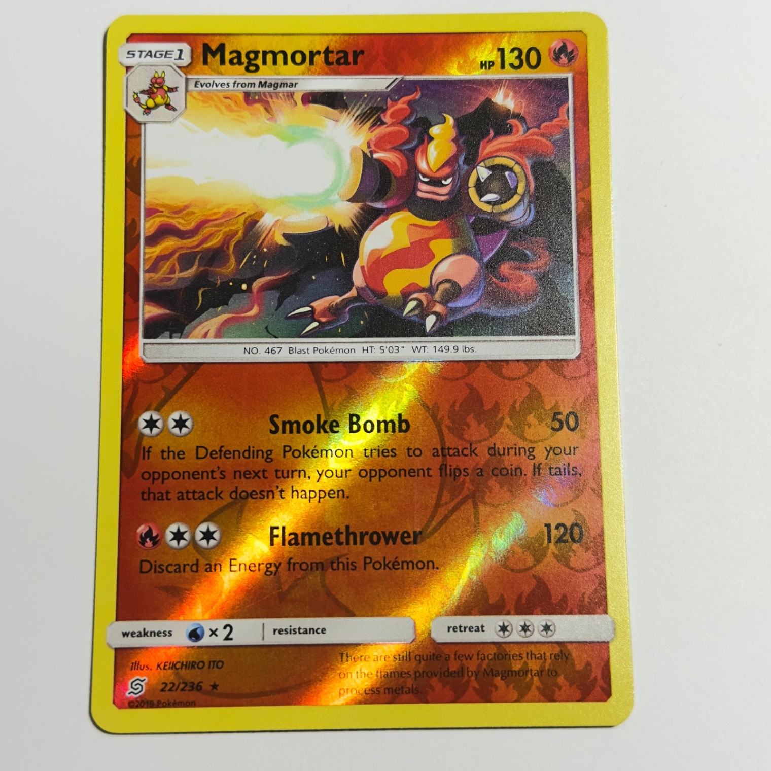 Magmortar 22/236 Rare Reverse Holo Card SM - Unified Minds Pokemon TCG NM