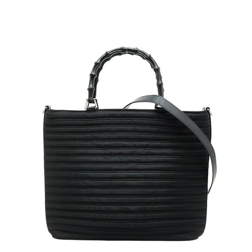 GUCCI Bamboo Handbag Shoulder Bag 2WAY 000 1705 Black Nylon Ladies
