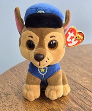 New With Tags Chase Paw Patrol Dog TY Beanie Plush 7" Tall 2017
