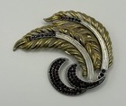 Vintage Style Gold Tone Leaf Brooch Red Rhinestone Spray Pin Statement