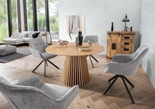 Esszimmer Set San Carlo mouse grey & Tisch Oria rund 120 cm natur Oak Sitzgruppe