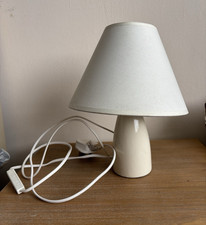 White Ceramic Table Lamp with Cone Fabric Shade, Corded Switch, E27, 30cm