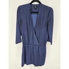 Vtg Y2K H&M Womens Sz 4 Knee Length Dress Long Sleeve V Neck Navy Blue