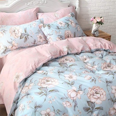 Floral Duvet Cover Set 100% Combed Cotton Bedding Sets Reversible Zipper Bedd...