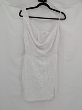 Lucy in the Sky Women's White Sequin One Shoulder Cowl Neck Mini Dress M