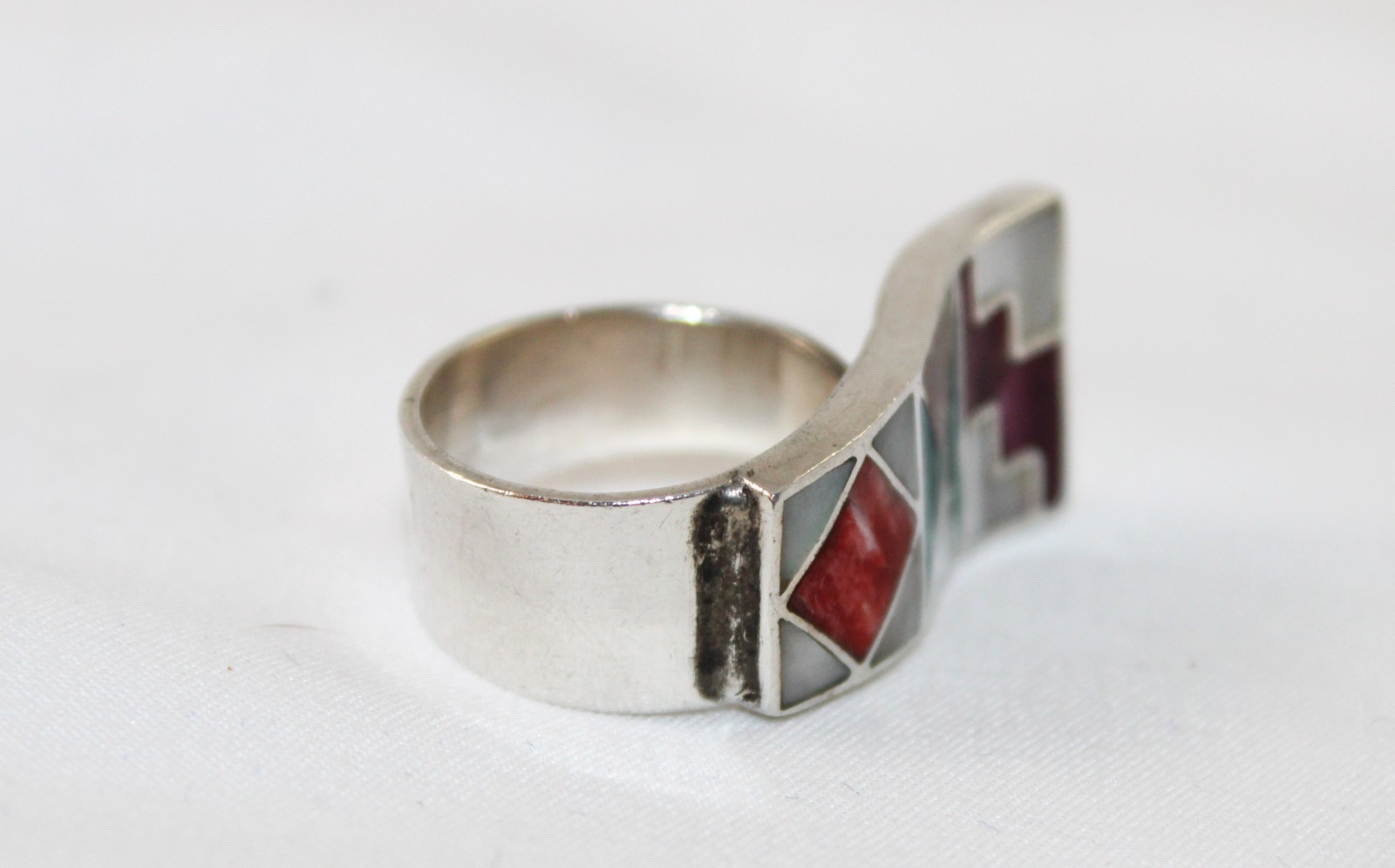 Sterling Multiple Gemstone Inlay MOP Sugilite Spi… - image 13