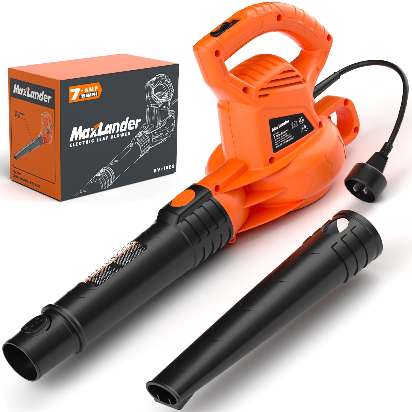 Corded, 7-amp 350cfm/155mph Electric Leaf Blower, Lightweight Han...