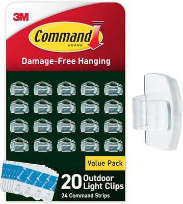 Command Outdoor Light Clips, Clear, 20 Clips, 24 Weather Resistant Strips | Dama