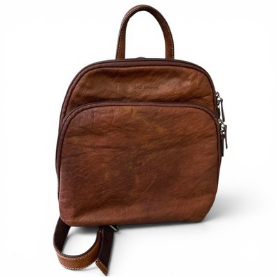 Jack Georges Brown Leather Small Backpack Zip Organizer Bag Womens
