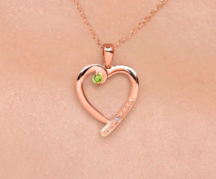 925 Silver Rose Gold Plated Green Peridot Heart Shaped Pendant For Lover's Gift - Image 2 of 4