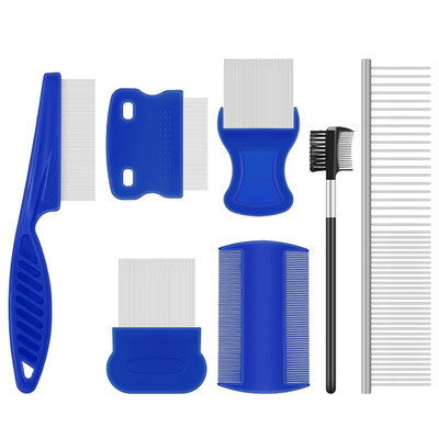 7 Pack Flea Comb,Stainless Steel Dog Cat Grooming Combs with Rounded Tooth for R