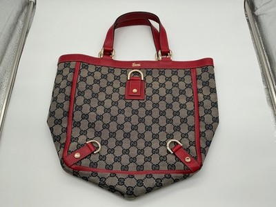 GUCCI Abbey GG Canvas Leather Hand Bag Red Navy 