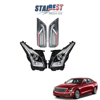 LH+RH Brake Tail Lights Red For Cadillac ATS 2013-2018 Front Headlights Chrome