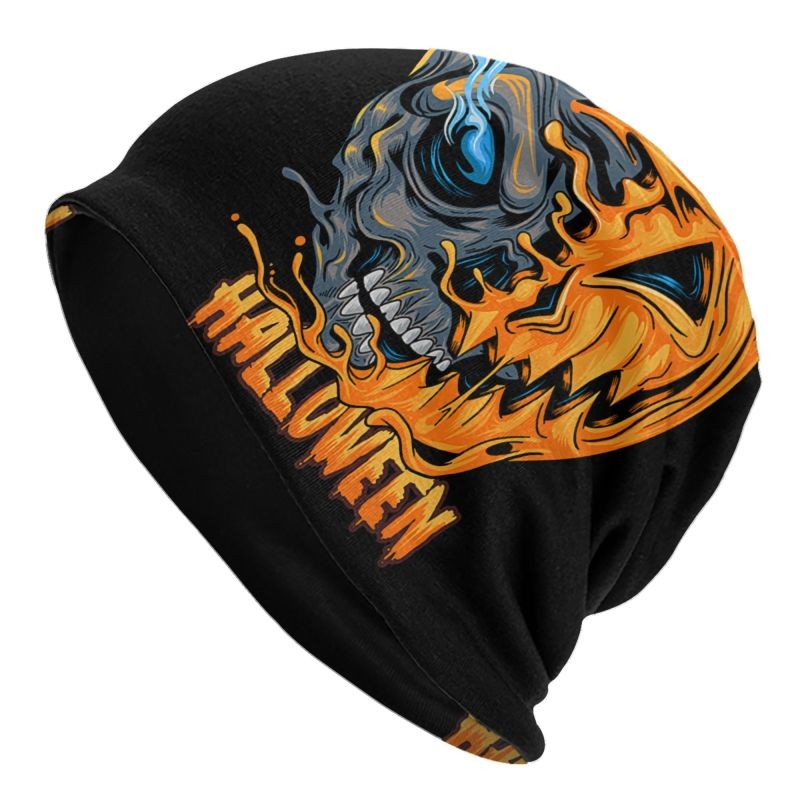 Halloween Pumpkin Beanie Baggy Slouchy Knit Skull Cap for Men Women