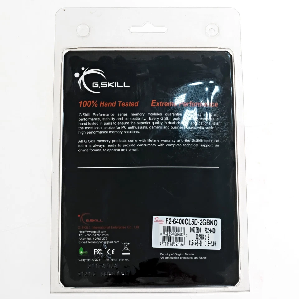 G.Skill PC2-6400 2GB (2x1GB) DIMM 800 MHz DDR2 Memory (F2-6400CL5D-2GBNQ) - Image 2 of 3