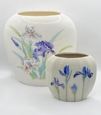 2 x Otagiri Floral Porcelain Cases / Blue Iris Rhapsody & Iris Bouquet / VGC