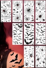 9 Sheets Halloween Spider Web Face Tattoo Stickers, Bat Temporary Tattoos