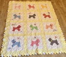 Vintage Handmade Yellow Baby Quilt W Gingham Scotty Dogs Embroidered Duck