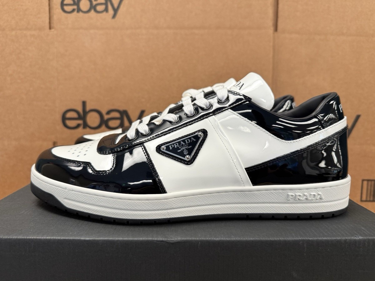 $1100 New Prada Downtown Black Patent Leather Men Sneakers
