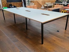 6 Person Office Desk – Bench Style with Light Grey Tops & Black Steel Frame
