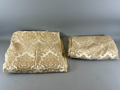 4+ yds Gold Ivory Chenille Damask Motifs Drapey Heavy Upholstery Fabric 2 Cuts 