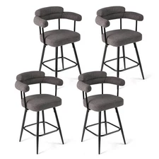 27” Swivel Bar Stool Set of 4 w/ Curved Back & Arms & Metal Legs & Footrest