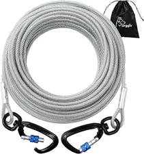 Dog Tie Out Cable 15FT - Heavy Duty Dog Lead up to 250 Pounds - Reflective & Rus