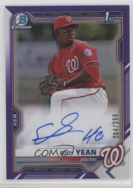 2021 Bowman Chrome Prospects Purple Refractor 204/250 Eddy Yean #CPA-EY Auto z3a