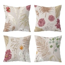 Botanical Leaf Pink Floral Throw Pillow Case Sofa Pillowcase Cushion Cover of 4