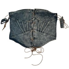 New PrettyLittleThing SHAPE Brown Denim Lace Up Front Corset Top US 12