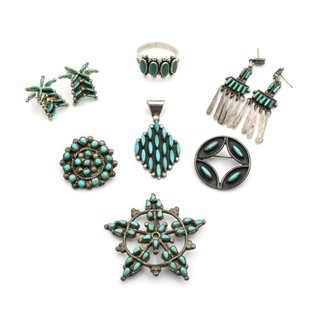 Southwest Sterling Turquoise Needlepoint Pin Pendant Earring Ring Lot 7 #S4547 5
