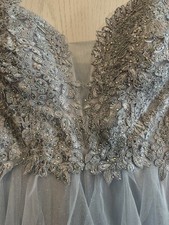 Pear Culture Dress Beaded Lace Tulle Prom Size 0   Blue/Silver Formal Gown