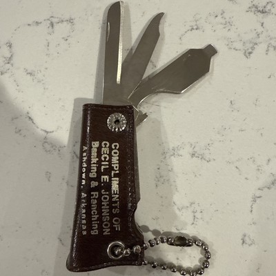 Vintage Multi Tool Keychain with Advertising Made in USA - Knife, File, Screw