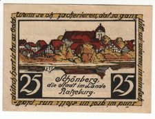 25 Pf Schönberg (G/M 1195.1/L 1165.a.3) Bäume re v. Kirche+Fluss mit rotem PÜdr