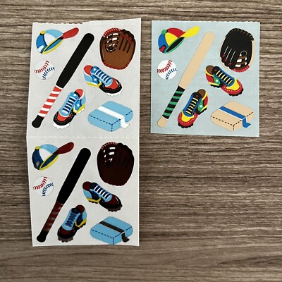 Vtg SANDY LION Stickers: Shiny Baseball Sports Ball Bat Glove Cap Hat Scrapbook