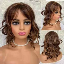 Medium Length Highlight Blonde Mix Wavy Synthetic Hair Wig Women Natural Soft