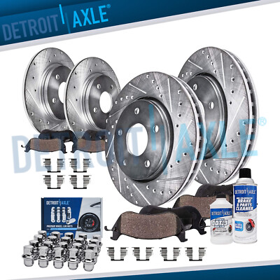 Front Rear Drilled Rotor Brake Pad w/20pc Lugnut for Dodge Routan Town & Country