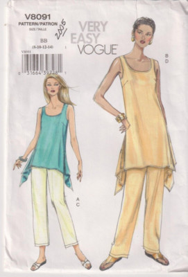 8091 VOGUE Easy - Uneven Hem TOP & PANTS - Sz 8/10/12  31.5-34'' Bust
