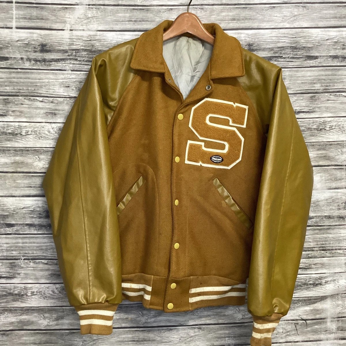 Veste Letterman Vintage Années 70-80 – Cuir Et Laine, Taille Jeunesse 6-8, Occasion
