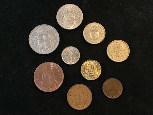 Full Pre-Decimal 9 Coin Queen Elizabeth Half Crown Florin Shillings ...