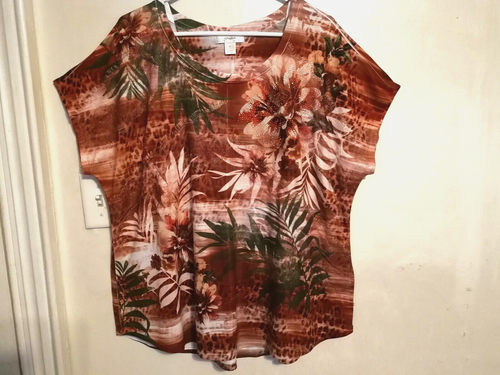 CJ Banks Womens Blouse X Plus Red Black White Button Up Shirt Pockets 3