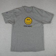 Vintage Chicago Smile T-Shirt Men Size L Gray Short Sleeve Made in USA