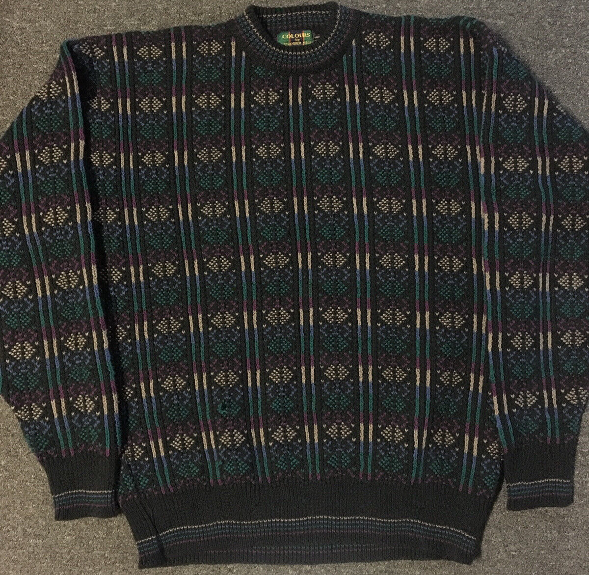 Vtg 90s Knit Striped Sweater XL USA Cosby Geometr… - image 1