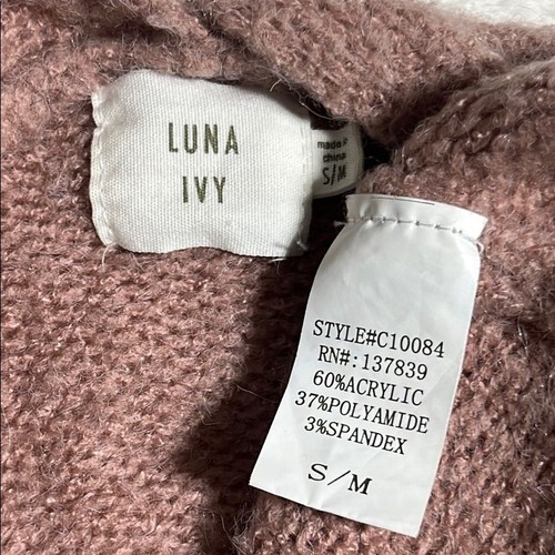 Luna Ivy Long Line Open Front Cozy Knit Cardigan Size S/M Mauve Pink Pockets - Picture 3 of 5