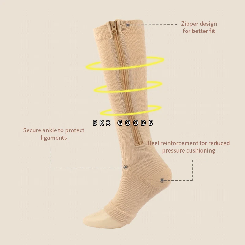 Zipper Open Toe Compression Socks 20-30mmHg Calf Leg Ankle Support Stocking - Image 4 of 4